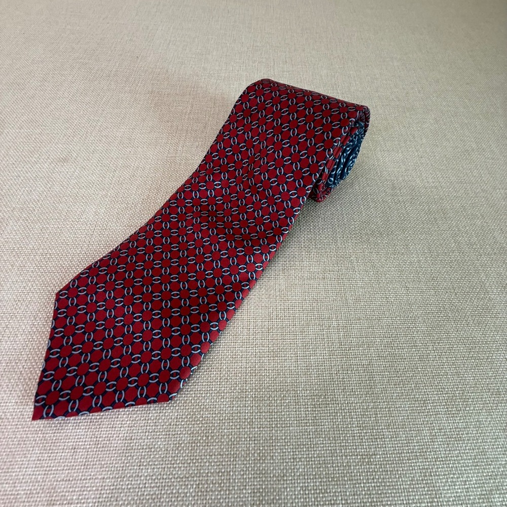 Tommy‎ Hilfiger Mens Red Geometric Chain Link 100% Silk Tie Printed in Italy